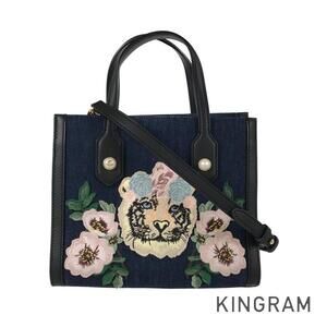 Gucci Tiger Embroidery Denim Tote Bag